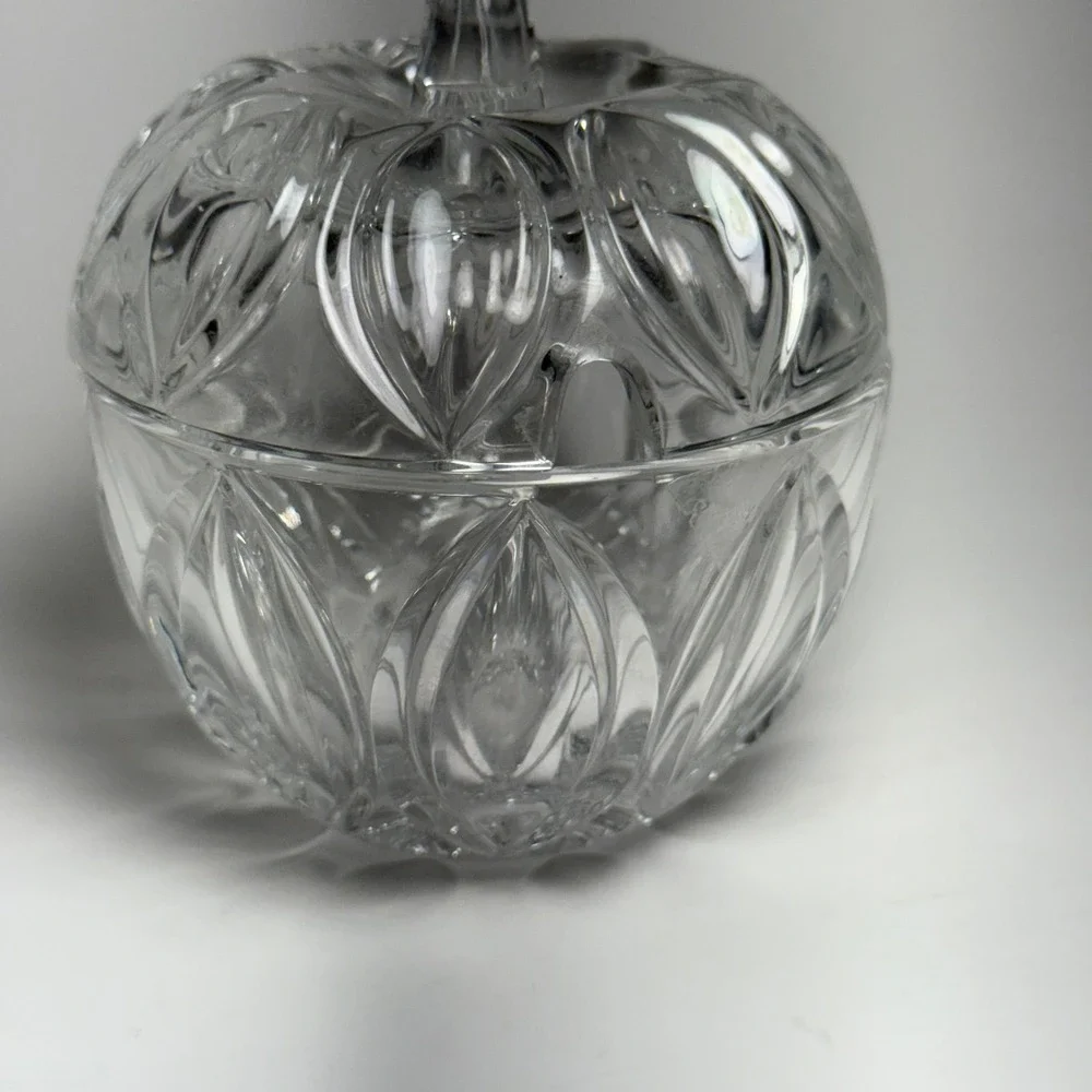 Clear Crystal Apple Candy Dish with Lid Vintage Decorative Tabletop‎ Accent